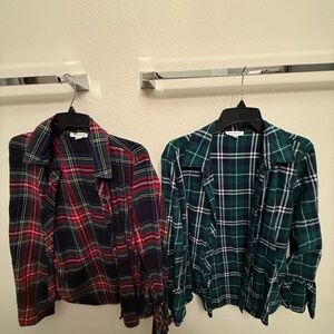 Francesca's Collections Red & Green Plaid Button-Down Tops